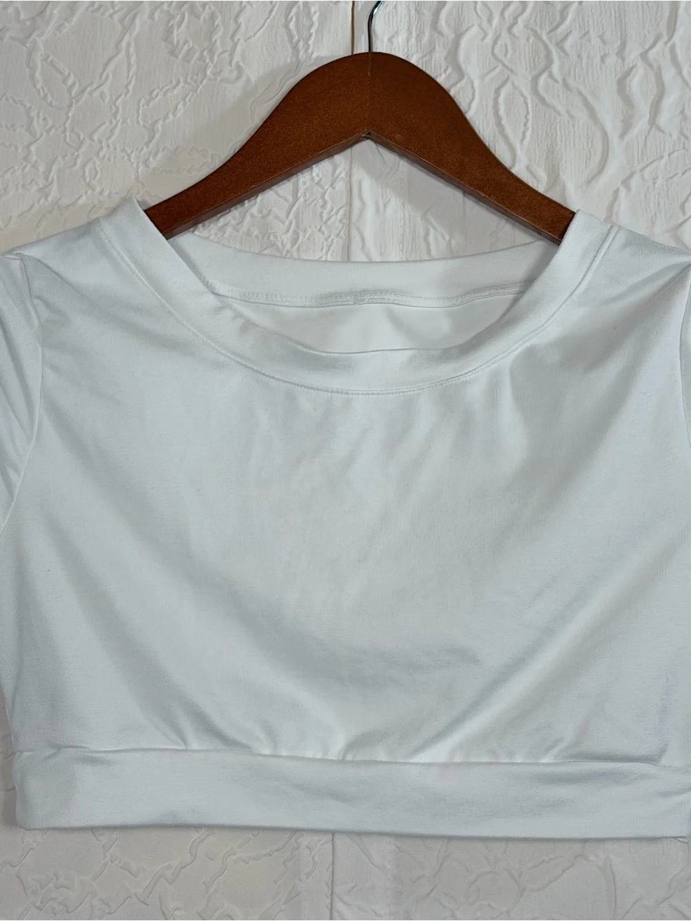 Mono B White Cropped Tie Sleeve Athletic Workout Top Sz L - Picture 2 of 10